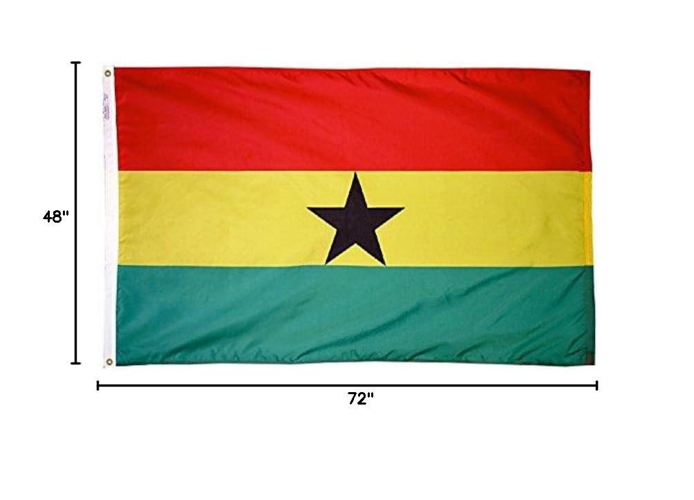 4' x 6' Ghana Nylon Flag - Durable Outdoor & Indoor World Flags for Decoration, Sporting Events & International Celebrations