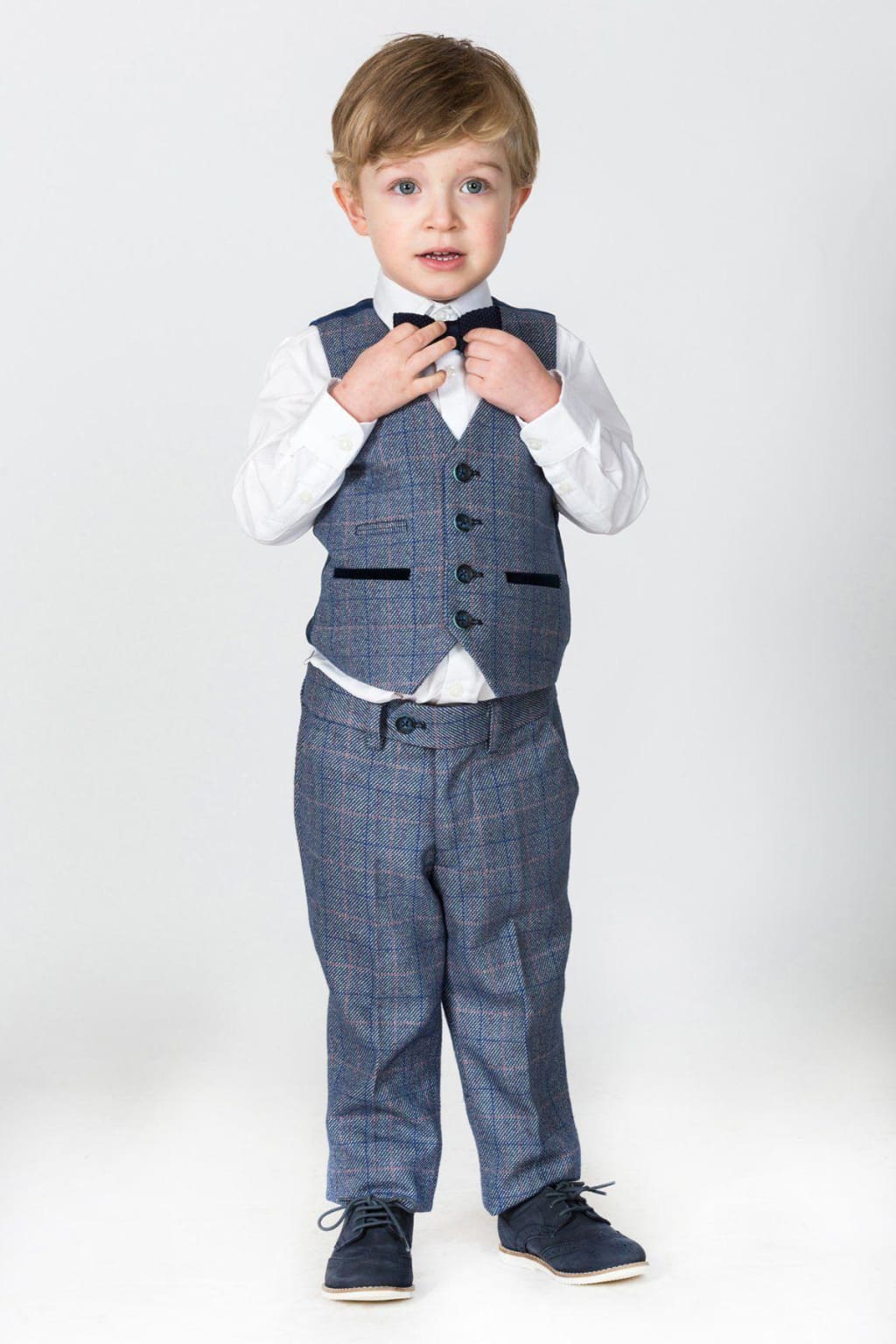 Marc Darcy Hilton Kids' Blue Tweed Check 3-Piece Suit | Formal Wear for Boys | Wedding, Party & Special Occasion Outfit