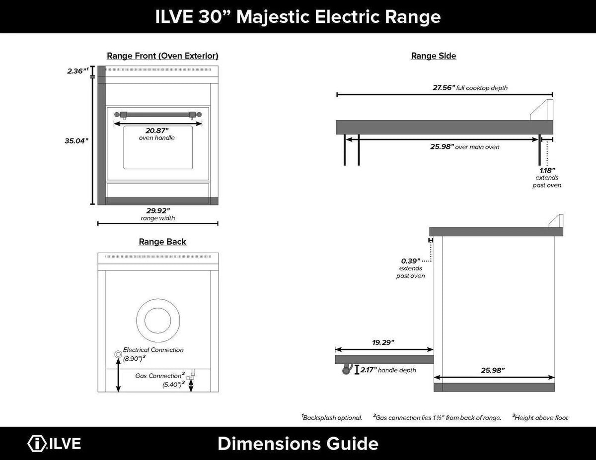 ILVE Majestic II 30-Inch Electric Range with Bronze Trim - UMI30NE3WHB - Premium White Freestanding Stove for Modern Kitchens | Perfect for Baking, Roasting & Family Cooking
