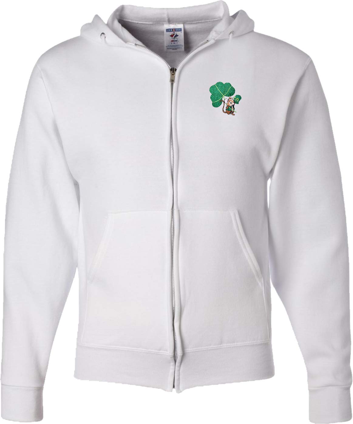 Lucky Irish Mouse Patch Pocket Print Full Zip Hoodie for St. Patrick's Day - Perfect for Festive Celebrations & Casual Wear