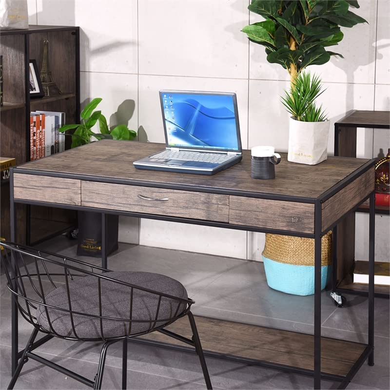 Brown Metal Wood Computer Gaming Desk - Ergonomic CRO DECOR Board for Home & Office Workspace | Perfect for Gaming, Studying & Remote Work