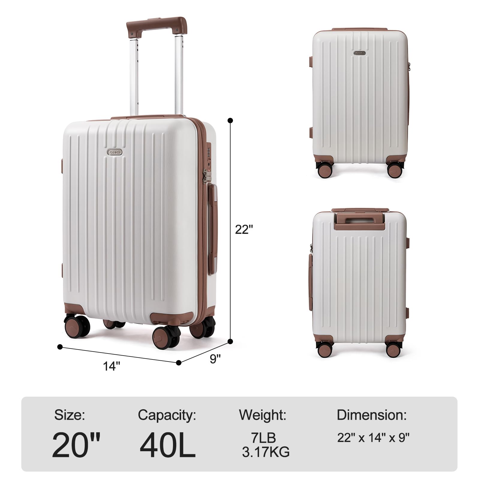 CLUCI 20-Inch Airline Approved Carry-On Hardside Suitcase with TSA Lock & 360° Spinner Wheels - Light Beige & Brown Luggage for Business Travel & Weekend Getaways