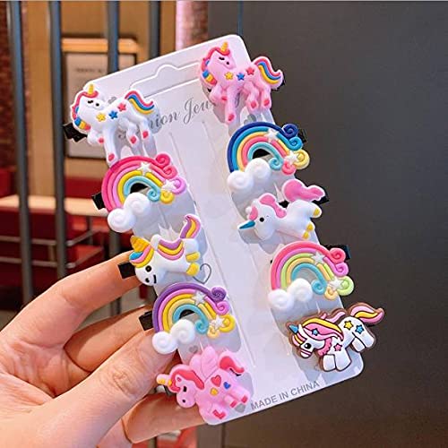 Sonpal Unicorn Hair Clips for Baby Girls - Soft Rainbow Alligator Hairpins, Hair Accessories for Kids (Pack of 10) - Perfect for Parties, School, and Daily Wear