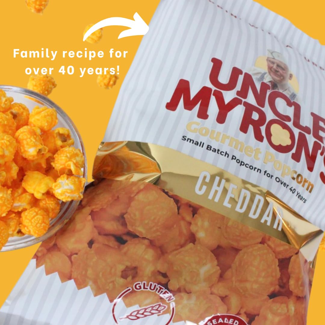 Uncle Myron's Gourmet Cheddar Cheese Popcorn - 9 oz Gluten Free Snack Bag | Perfect for Movie Nights, Parties & Office Snacks