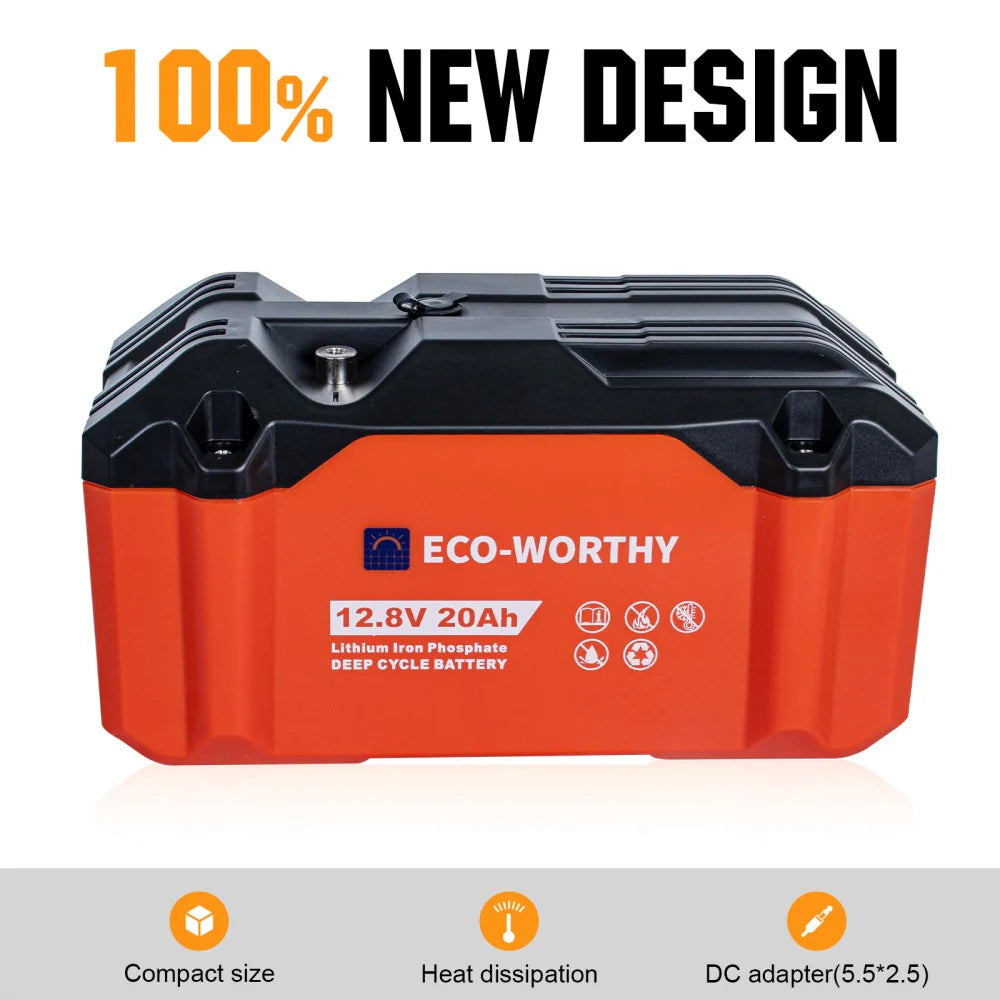 ECO WORTHY 12V 20Ah LiFePO4 Deep Cycle Rechargeable Battery - Portable Power for RV, Solar, Marine & Off-Grid Applications
