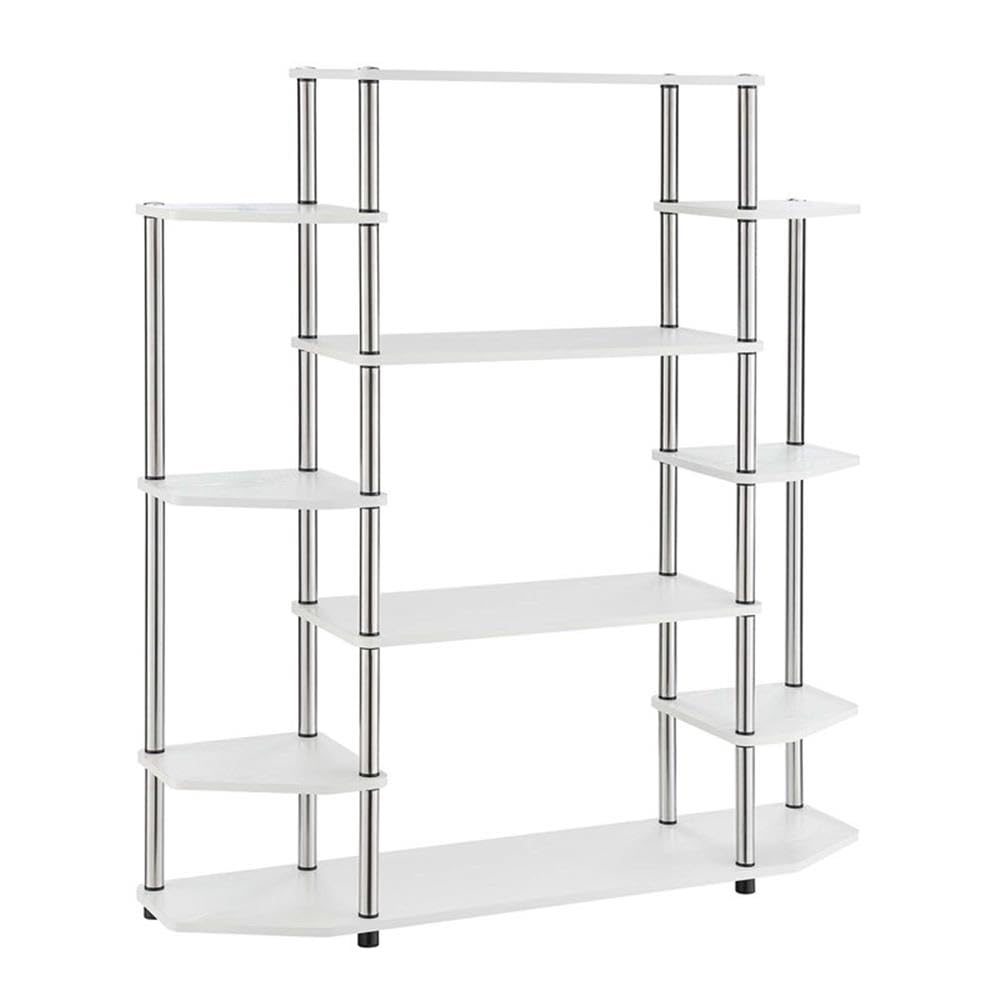 Pemberly Row White Wood & Stainless Steel Wall Unit Bookcase - Stylish Storage for Living Room, Office & Home Library