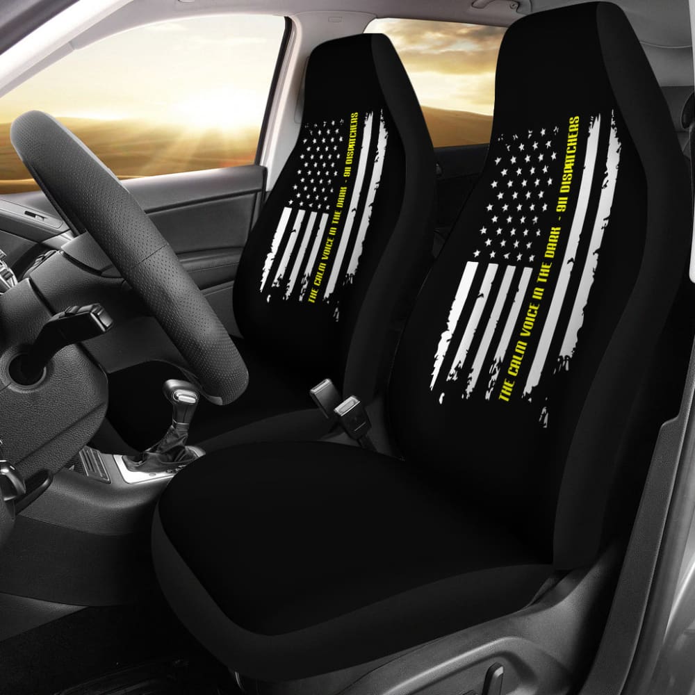 911 Dispatchers The Calm Voice In The Dark Thin Yellow Line Car Seat Covers - Premium Custom Fit for Police, EMS & First Responders - Perfect for Patrol Cars, Emergency Vehicles & Daily Commute