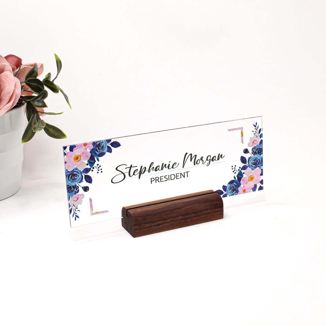 Custom Gold Floral Desk Name Plate - Personalized Office Name Sign with Watercolor Pink Blush Design - Elegant Desk Decor for Professionals - Perfect Gift for Coworkers & Bosses - Use in Home Office, Corporate Workspace or Reception Desk - ARTSWAVE