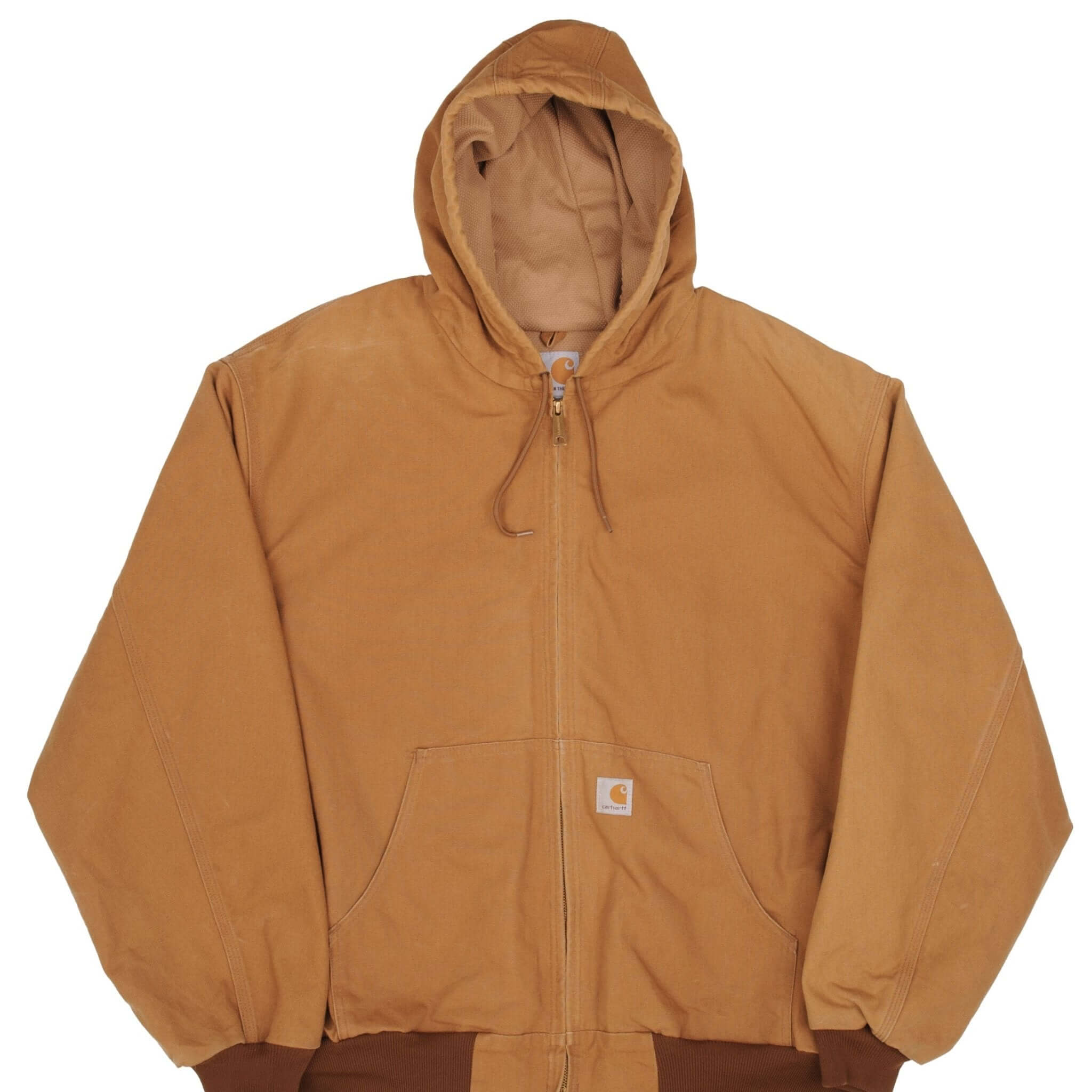 Vintage Carhartt Sandstone Hooded Active Jacket J131BRN Size 3XL - Made in USA - Durable Workwear for Outdoor Activities, Construction & Cold Weather Protection