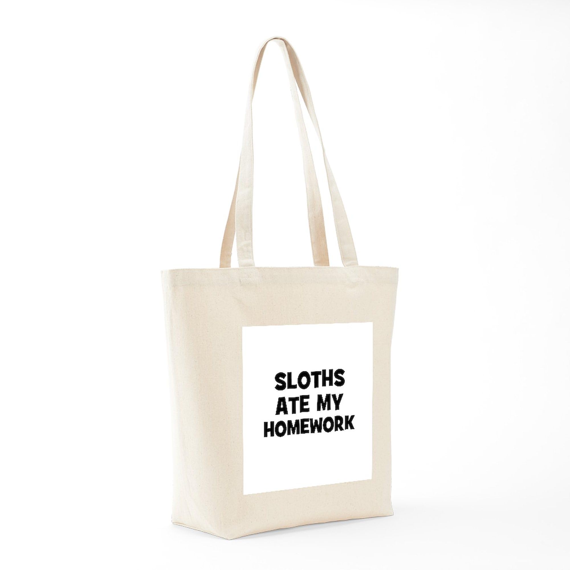 Sloths Ate My Homework Tote Bag - Natural Canvas Reusable Shopping Bag for School, Groceries & Beach | Eco-Friendly Cotton Tote with Funny Sloth Design