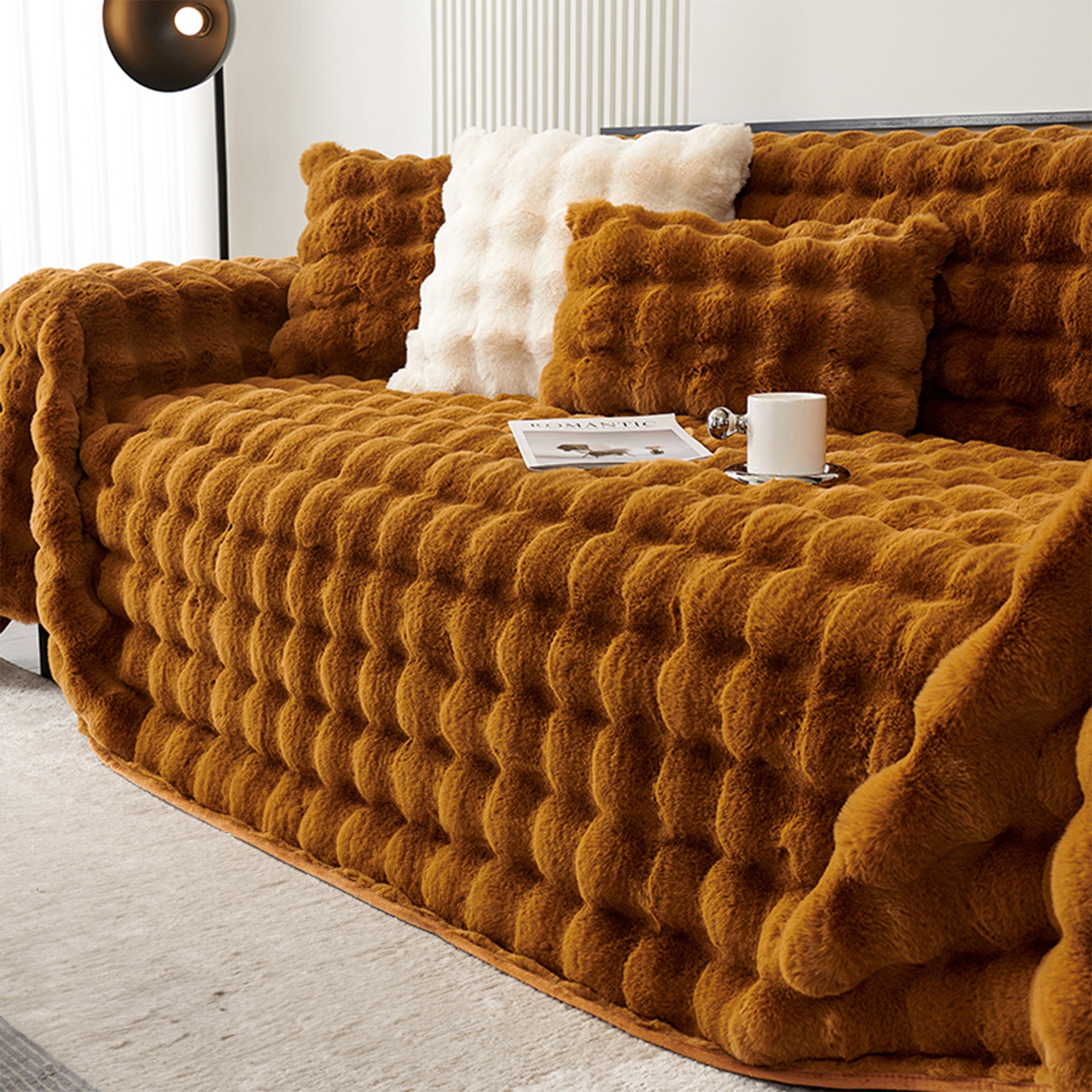 Premium Luxe Ripple Faux Fur Sofa Cover - Soft & Stylish Couch Protector for Living Room, Bedroom, Home Decor - Perfect for Pets, Kids & Winter Comfort