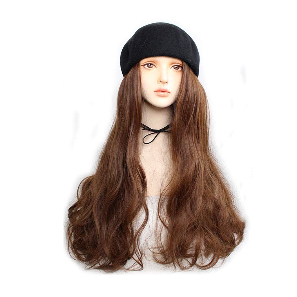 LEIGE Synthetic Long Straight Wavy Wigs with Beret Hat - Fashion Winter Cap Hair Wig & Hair Extensions for Women | Perfect for Cosplay, Costume Parties & Daily Fashion Styling