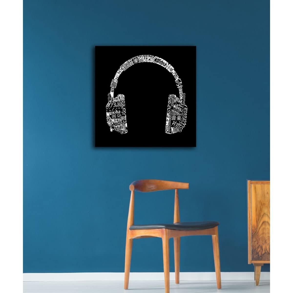 Abstract Canvas Art Music Headphones Wall Decor 16x16 Inches - Perfect for Bedroom, Living Room & Office Decor