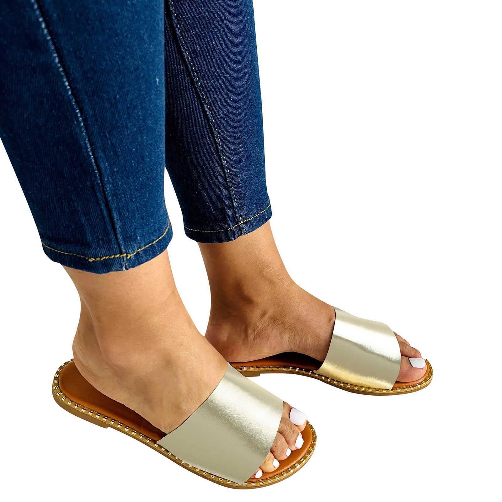 Women's Casual One Strap Slide Sandals - Comfortable Flat Slip-On Dressy Sandals for Women | Perfect for Beach, Vacation, and Everyday Wear