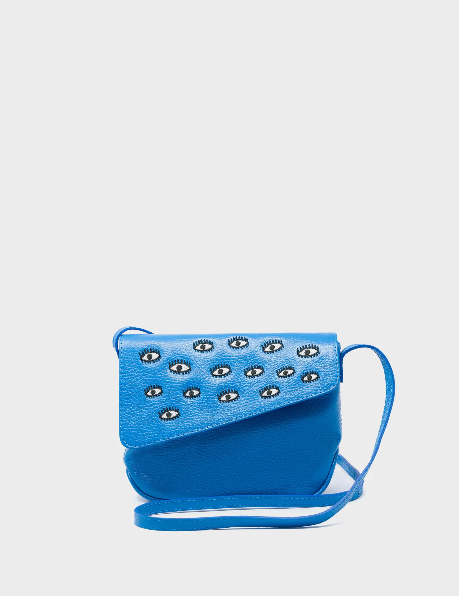 Bruno Mini Crossbody Bag - Ibiza Blue Genuine Leather with All Over Eyes Embroidery | Perfect for Travel, Shopping & Everyday Use