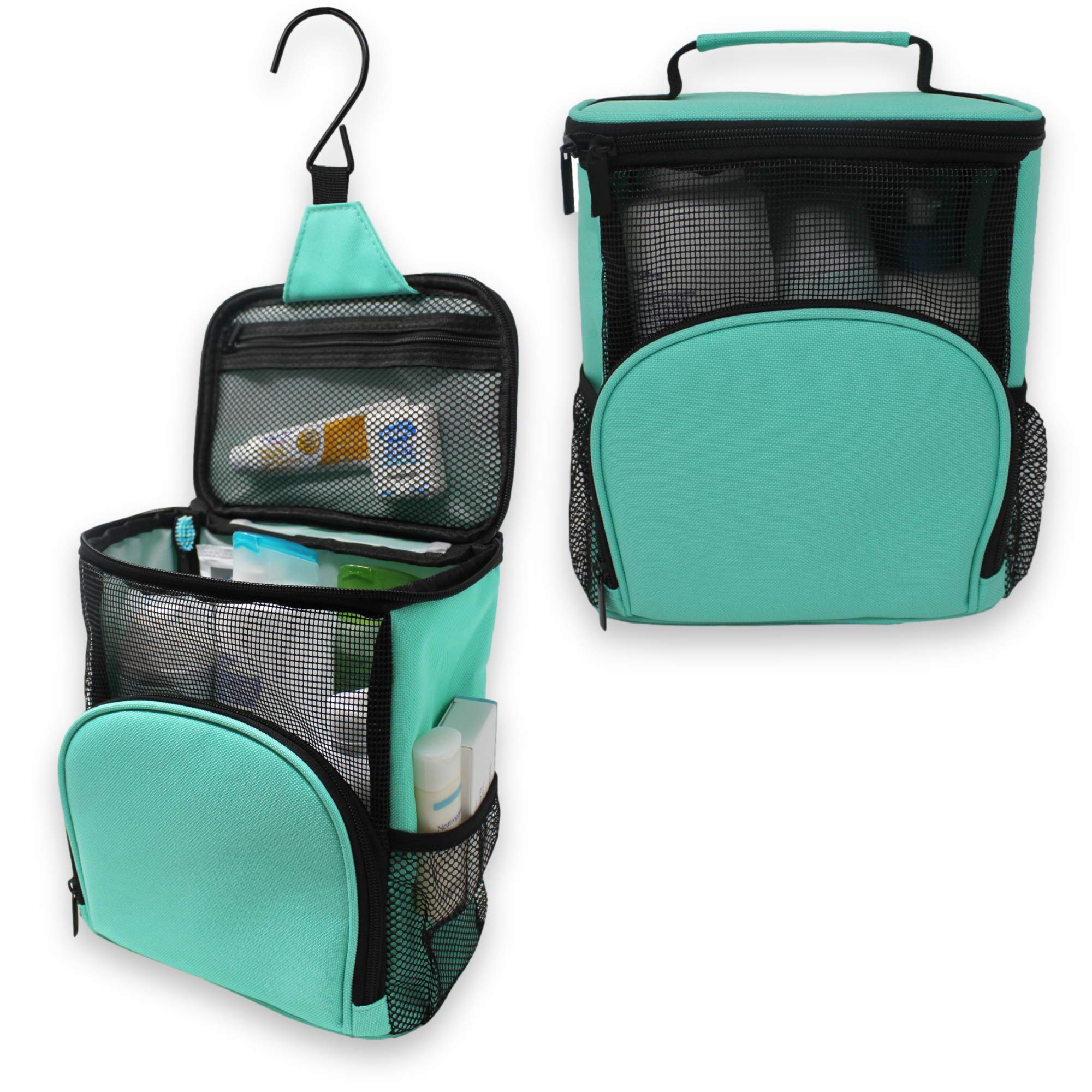 TERRA HOME Large Capacity Portable Shower Caddy with Metal Hook - Quick Dry Water Resistant Hanging Shower Organizer - Perfect for College Dorm, Gym, Travel & Camping (Aqua Blue)
