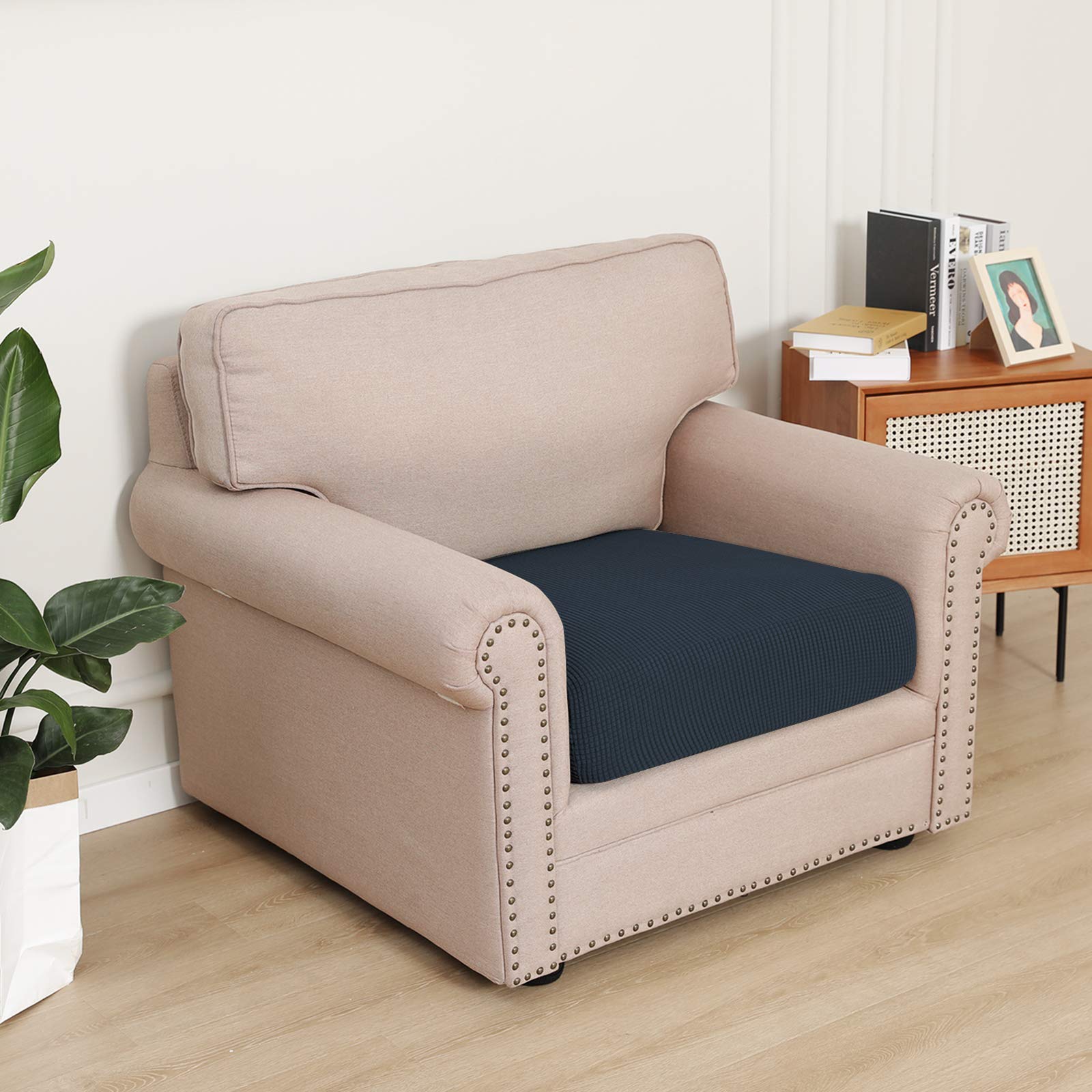 Breathable Stretch Sofa Slipcover with Elastic Bottom - Soft, Flexible Furniture Protector for Couches & Chairs (Dark Blue) | Perfect for Living Room, Bedroom & Office Use