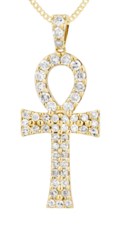 14K Yellow Gold Ankh Pendant with 1.78 Carat Diamond - Elegant Egyptian Cross Jewelry for Women, Perfect for Gifts, Weddings & Spiritual Occasions