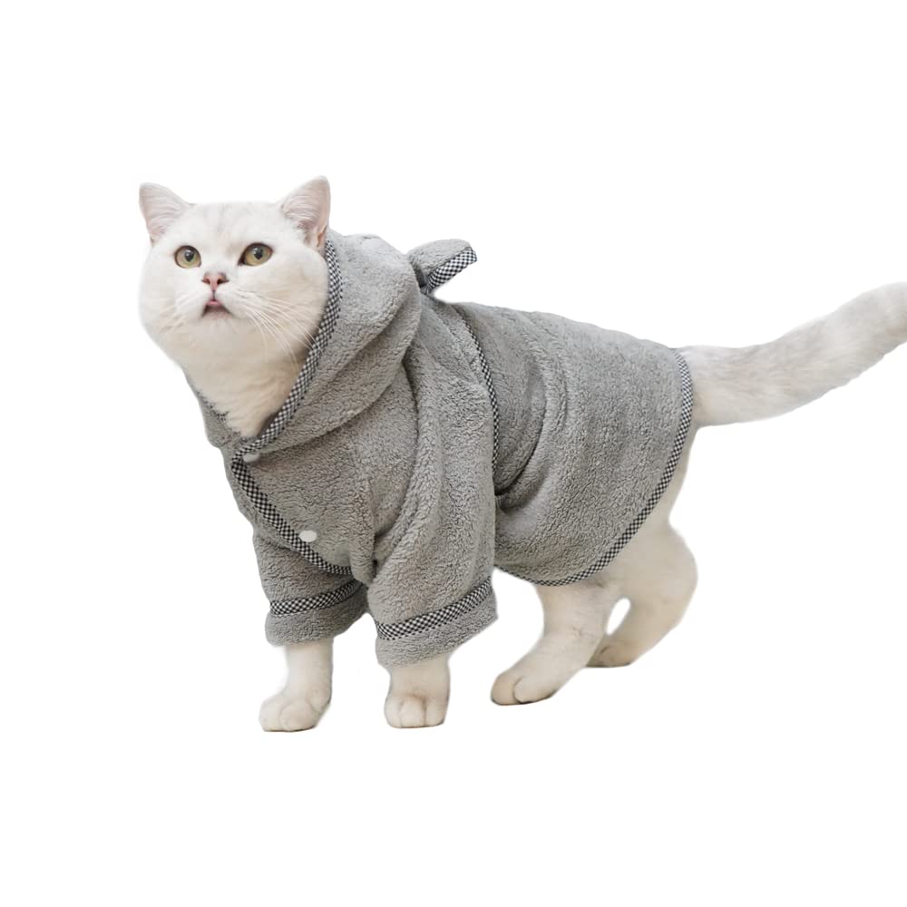 Premium Dog Bathrobe - Microfiber Hooded Absorbent Pet Towel for Quick Drying | Warm & Cozy Bath Coat for Small Medium Large Dogs & Cats (Gray, Size S) | Perfect for Post-Bath, Grooming & Indoor Lounging