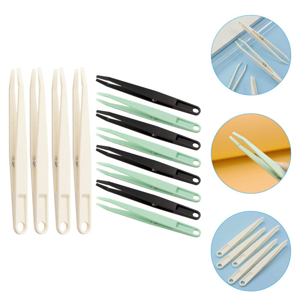 STOBOK 12-Piece Flat Head Tweezers Set - Stainless Steel Lab Tweezers for Jewelry Making, Makeup, First Aid & Crafts - Precision Tools for DIY, Cosmetics & Medical Use