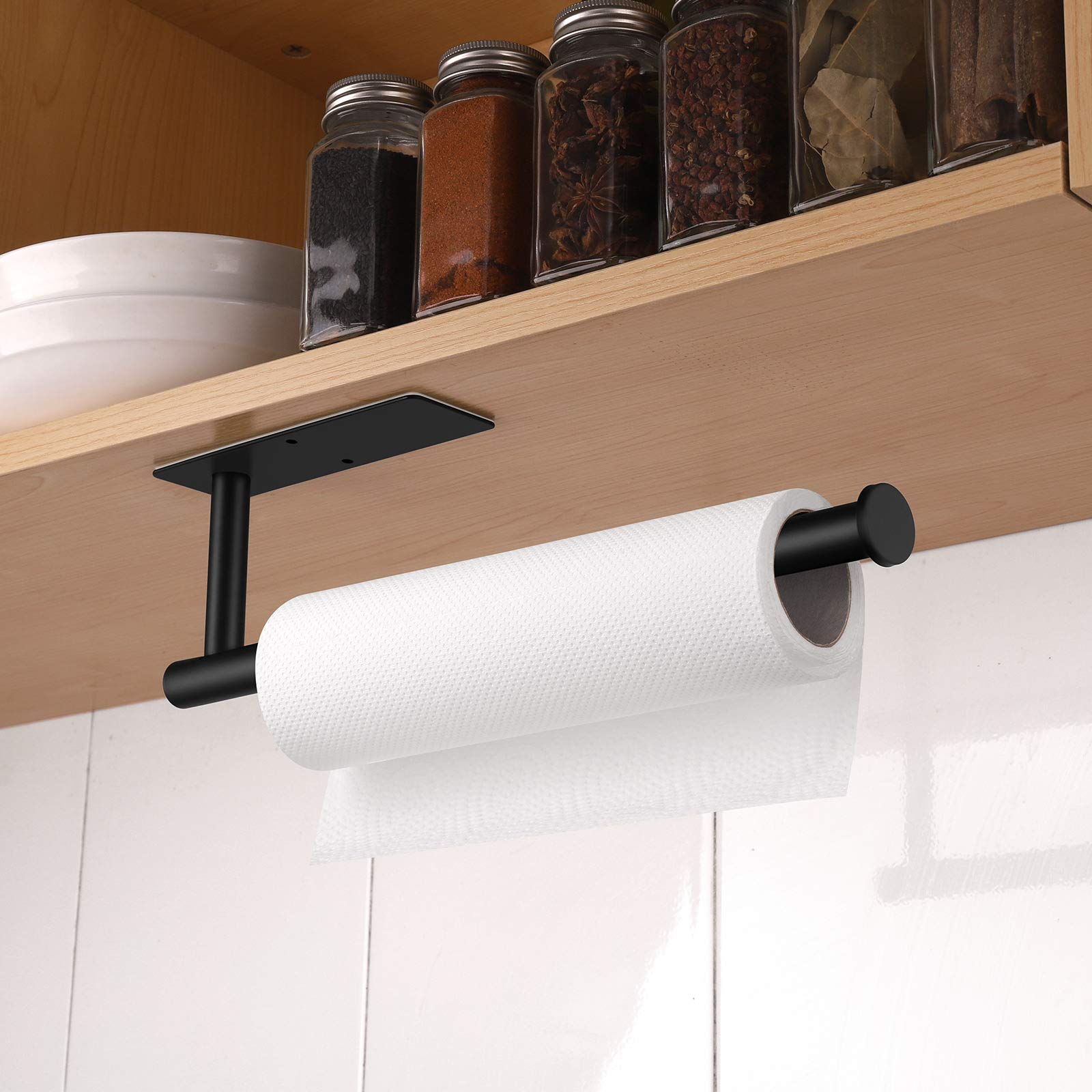 2-Pack Adhesive Wall Mount Paper Towel Holders - Under Cabinet Kitchen Organizer for Counter, Pantry, Sink & Bathroom | Space-Saving Home & Office Storage Solution