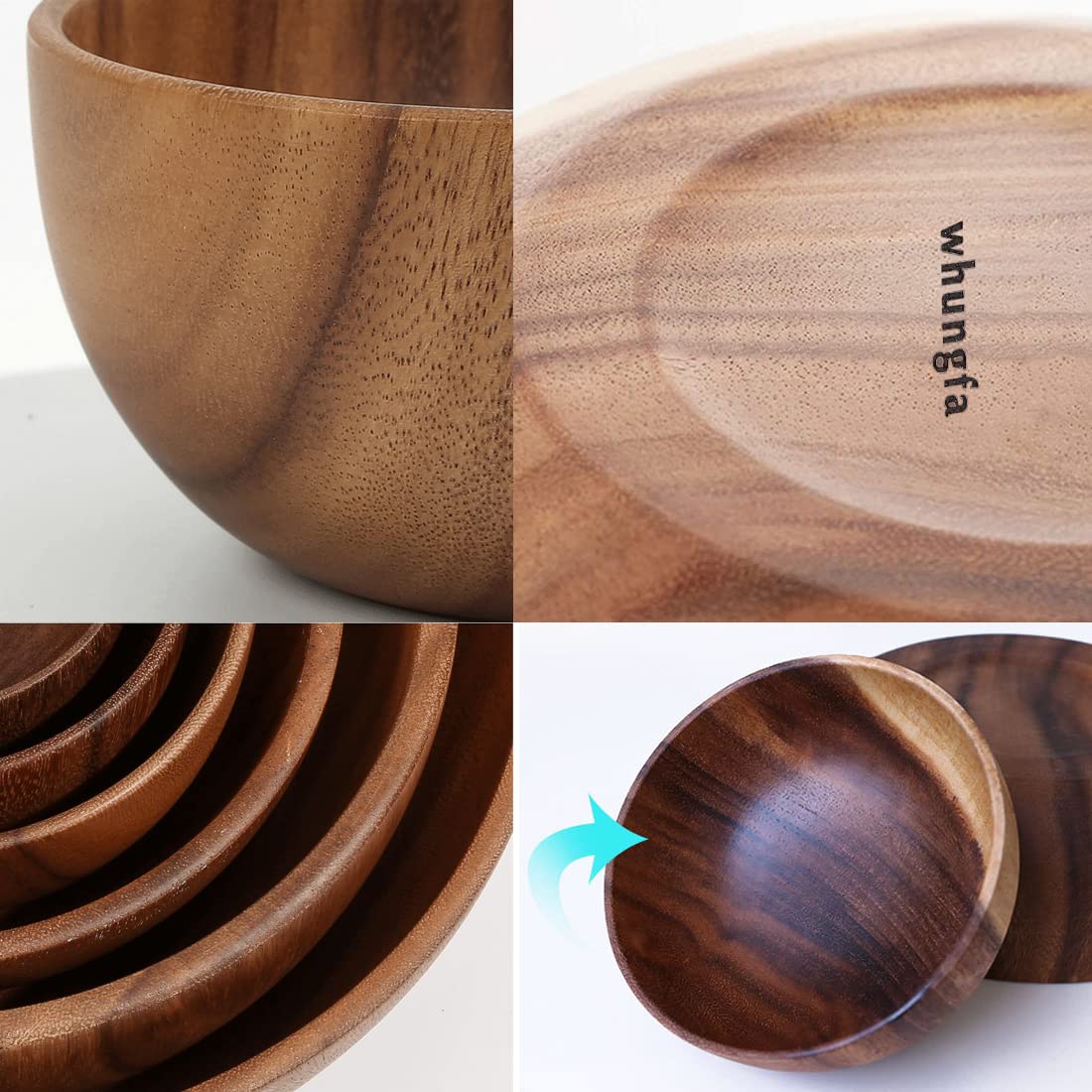 Handmade Acacia Wood Salad Bowls Set of 2 - 7.1/7.9 Inches for Fruits, Snacks & Home Decor