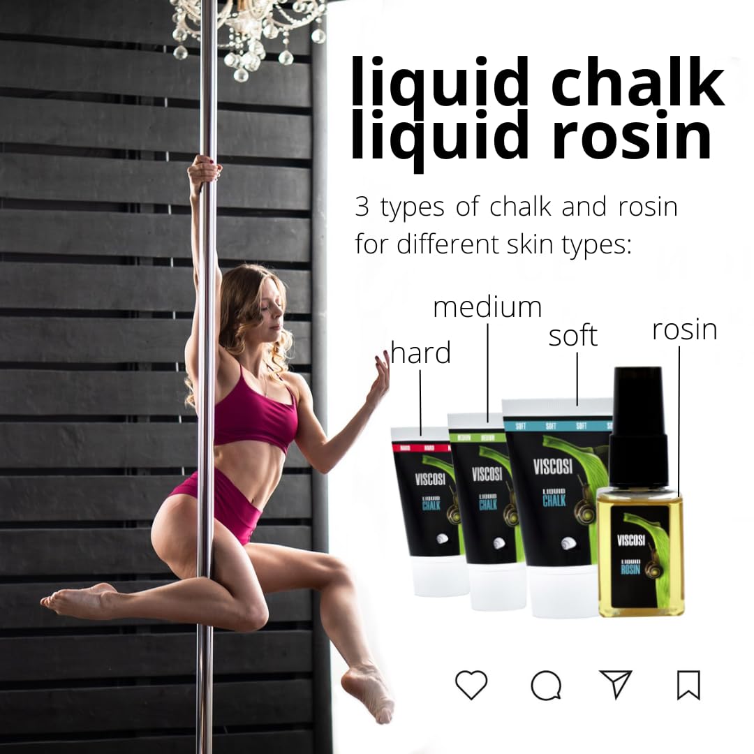 Premium Grip Viscosi Chalk Set - Soft 50ml, Medium 40ml, Hard 40ml & Liquid Rosin Spray 30ml | Pole Dance Grip Aid, Aerial Silks Chalk, Rock Climbing & Gym Chalk | Enhanced Performance for Pole Dancing, Aerial Arts, Bouldering & Weightlifting