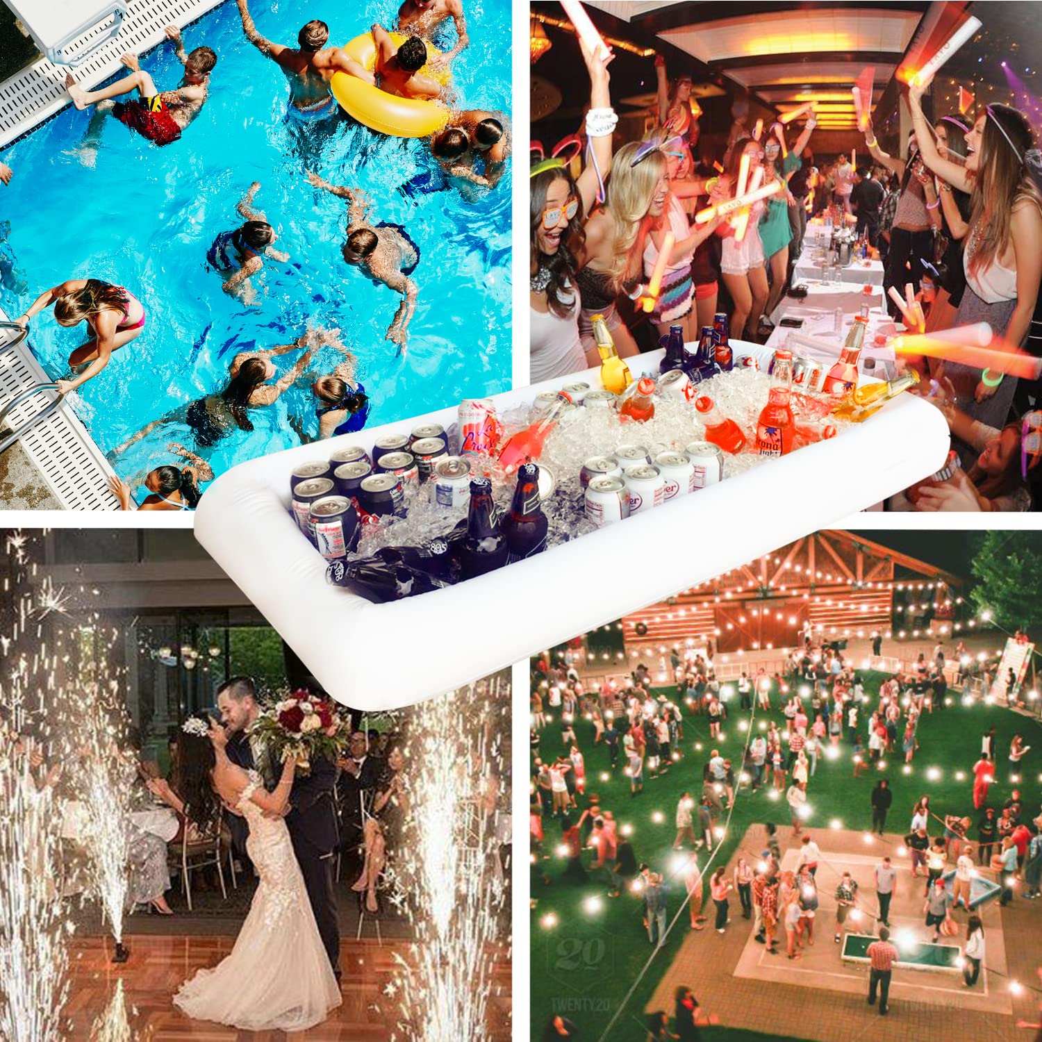 Inflatable Ice Serving Buffet Bar with Drain Plug - 3-Pack Salad Food & Drinks Tray for Party, Picnic, Camping - Perfect for Outdoor Events, BBQs, and Poolside Gatherings