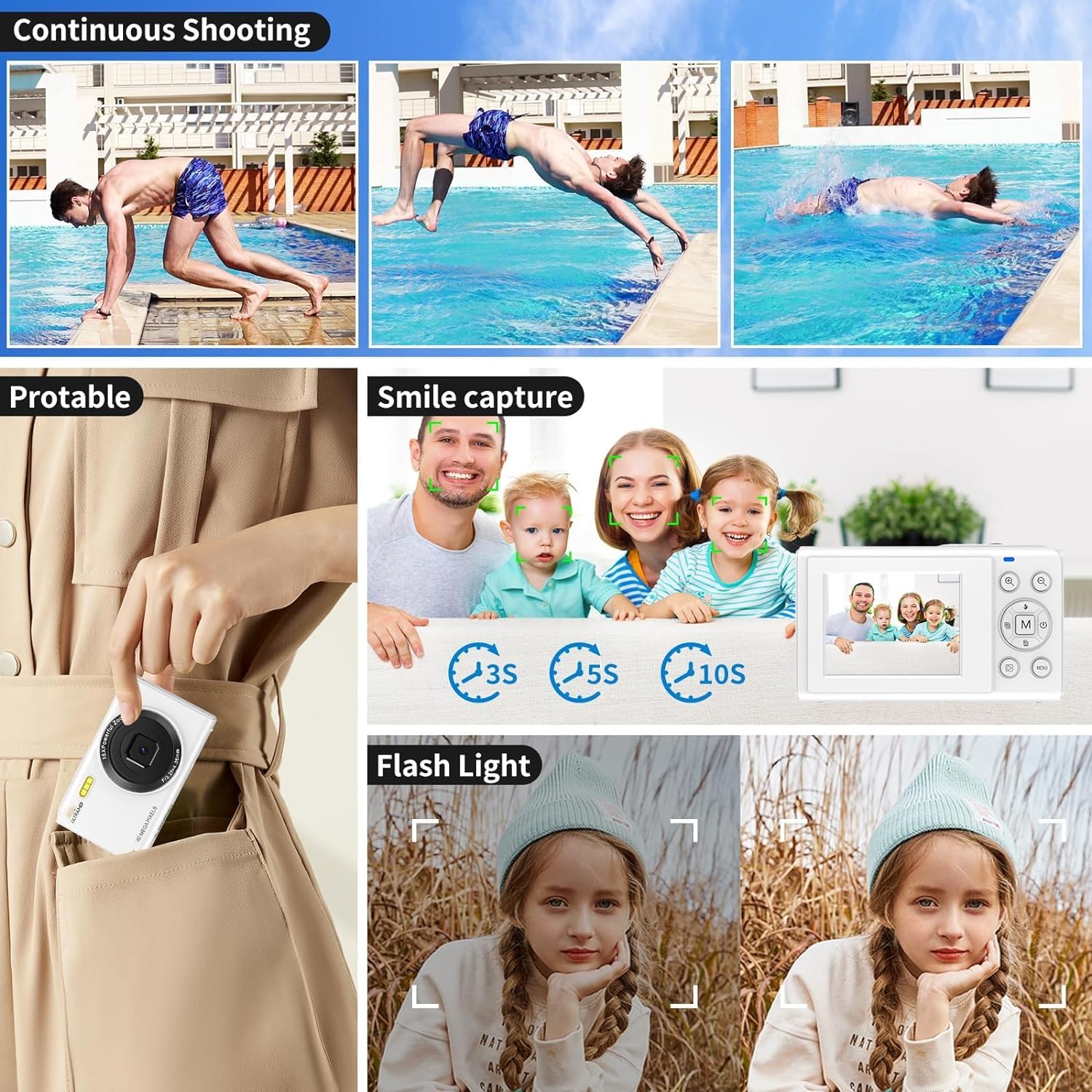 Best Digital Camera in White - 4K HD Video & 20MP Photos - Perfect for Travel, Vlogging & Family Moments