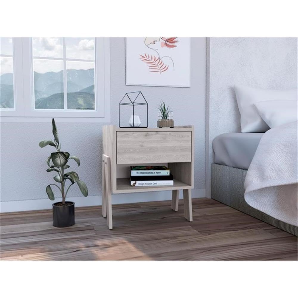 TUHOME Joy Nightstand - Engineered Wood Bedside Table with Drawer, Gray - Perfect for Bedroom, Living Room, or Guest Room