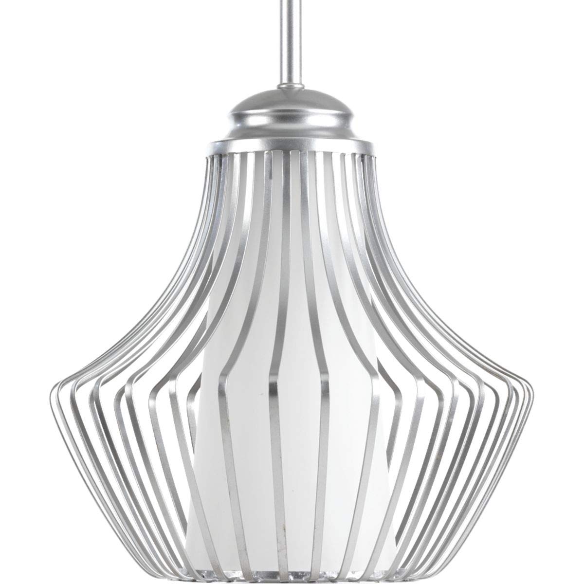 Progress Lighting P5324-121 Finn Modern One-Light Pendant Light Fixture in Metallic Silver - Perfect for Kitchen Island, Dining Room, or Entryway Lighting