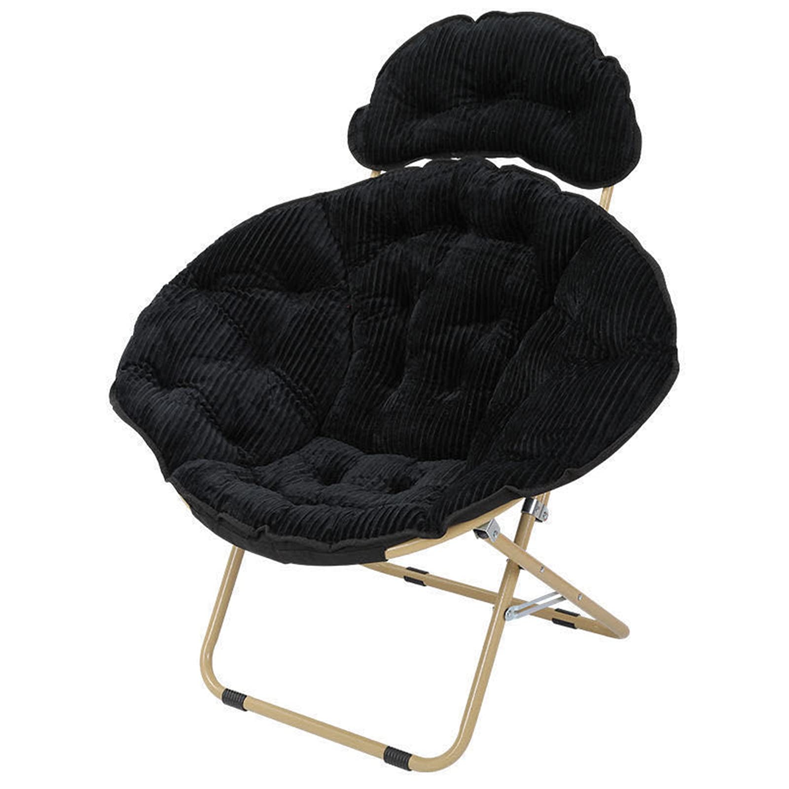 Thick Corduroy Folding Moon Chair - Portable Sun Lounger & Recliner Armchair with Backrest & Headrest for Indoor Outdoor Use - Perfect for Bedroom, Living Room, Patio, Garden & Camping Relaxation