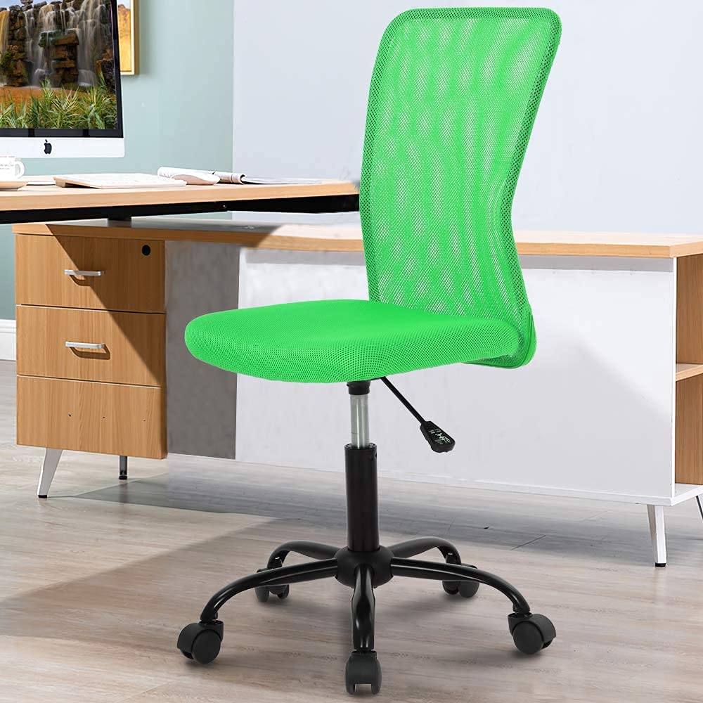 Ergonomic Home Office Chair - Adjustable Height Mesh Computer Desk Chair with Mid Back Support, No Armrest Modern Task Chair for Students & Professionals - Ideal for Small Office, Study Room & Workspace - Green