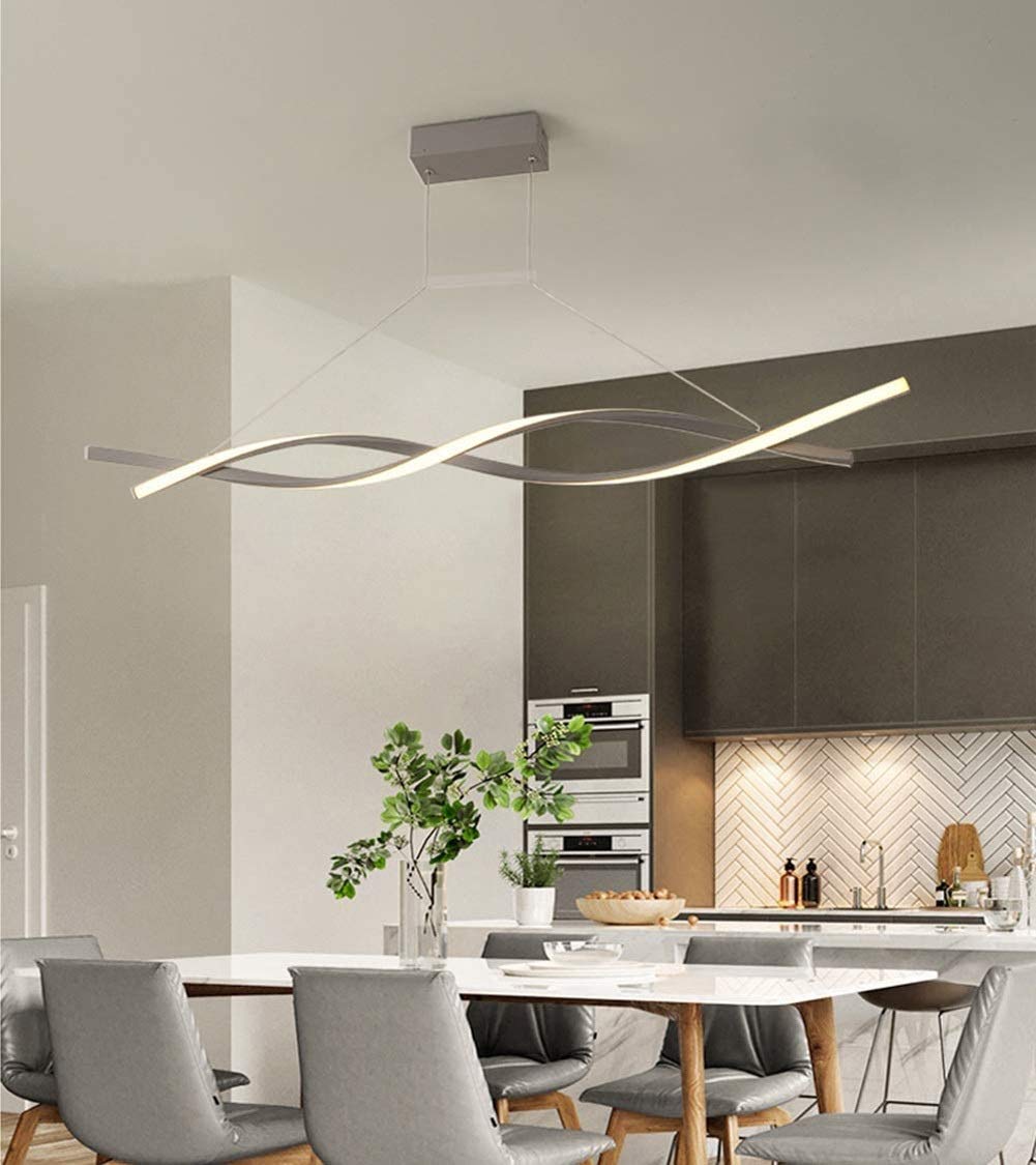 Dimmable LED Pendant Light with Remote Control - Modern Spiral Design Hanging Chandelier for Kitchen Island, Dining Room, Living Room & Office (100cm, Gray) | Perfect for Home Decor & Restaurant Lighting