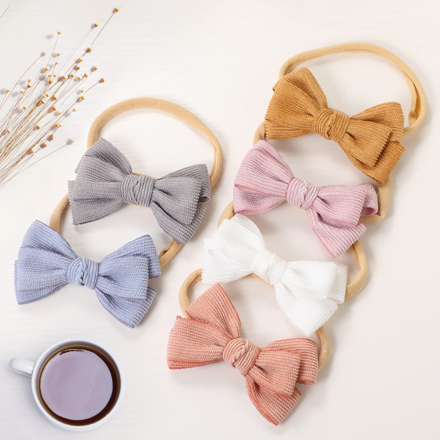 Cute Baby Girl Headbands & Hair Bows Set - Soft Nylon Elastic Hair Accessories for Newborn, Infant & Toddler - Perfect for Photos, Parties & Everyday Outfits