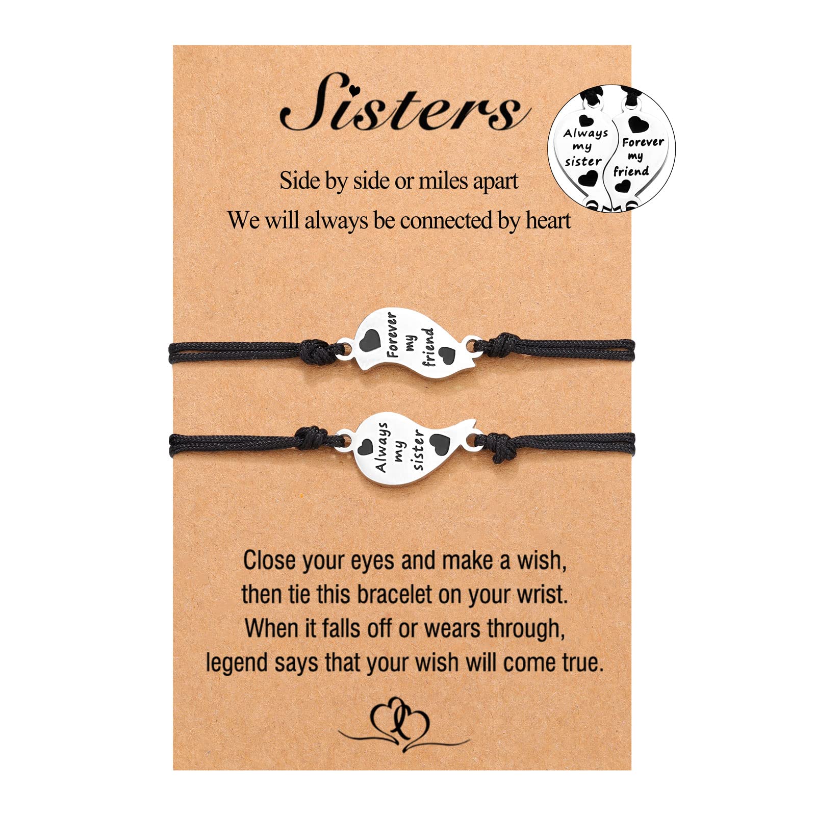 Sincere Sister Best Friend Bracelets for 2 - BFF Matching Heart Distance Bracelets, Perfect Birthday Christmas Gifts for Girls, Teens, Women - Ideal for Long-Distance Friendships and Special Occasions