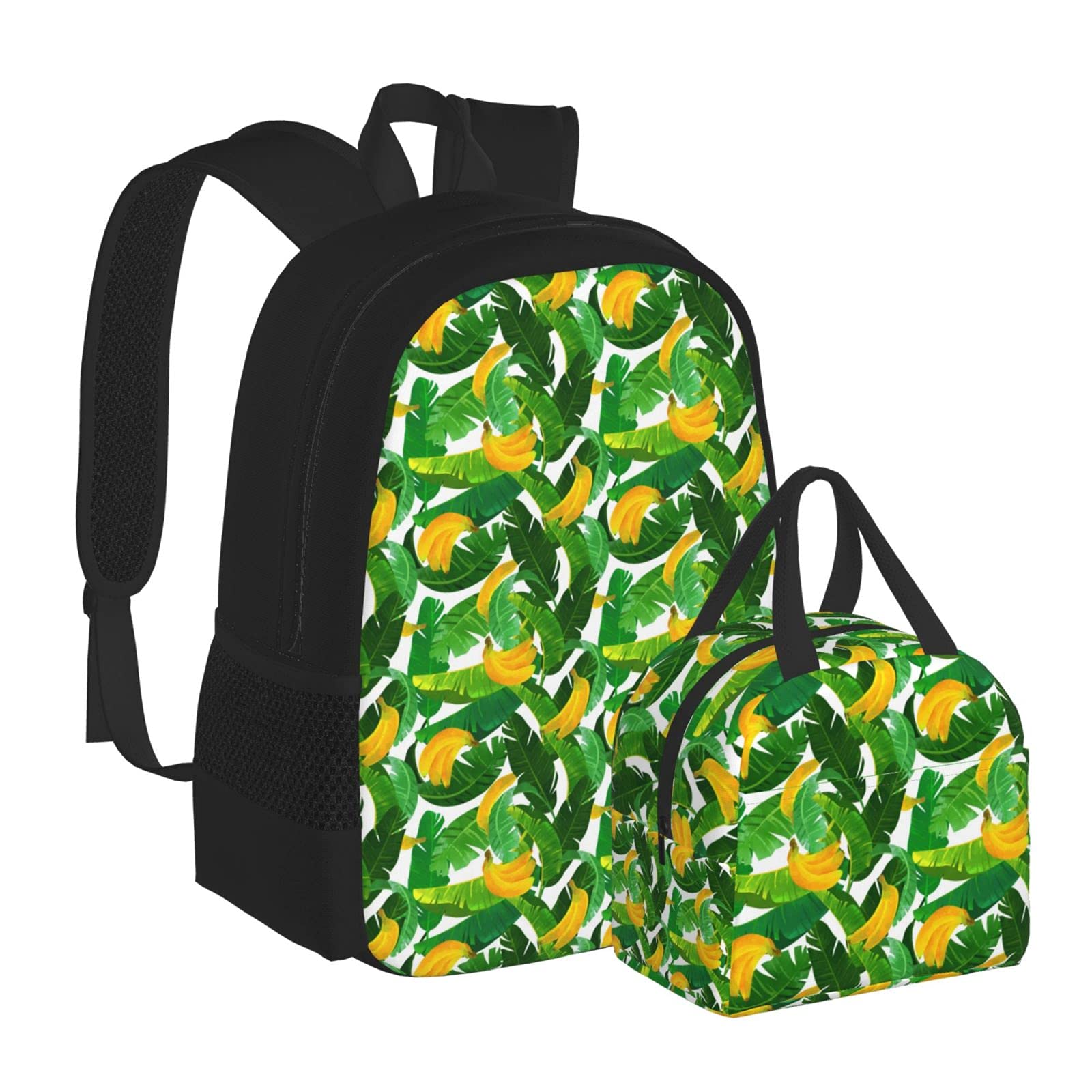 Stylish Tropical Banana Leaf Print Backpack Set for School - 2 Piece Book Bag with Lunch Box for Boys & Girls | Perfect for Classroom, Travel & Outdoor Adventures