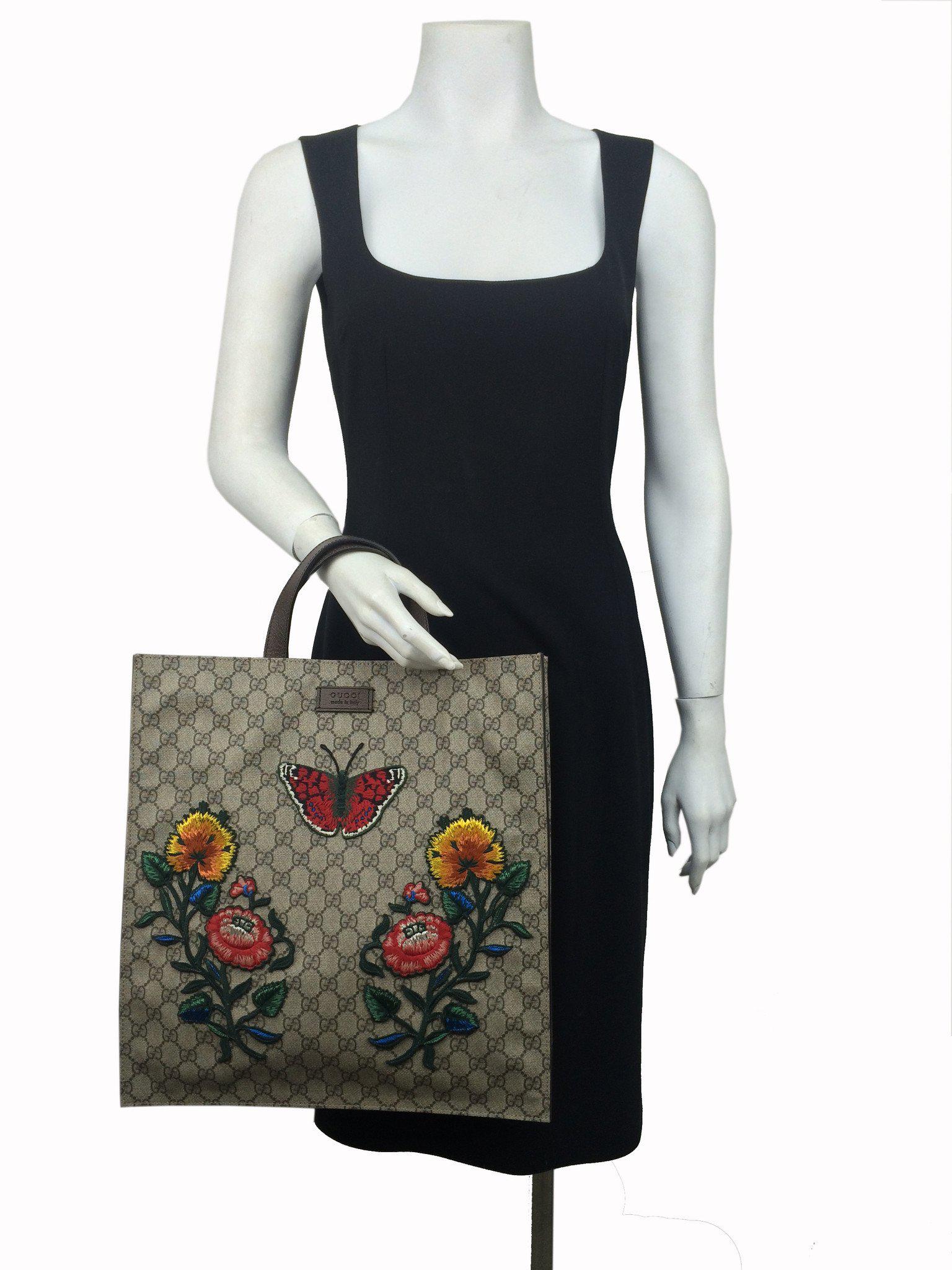 Gucci Floral Embroidered GG Supreme Tote Bag for Women - Luxury Designer Handbag for Work, Travel & Everyday Use