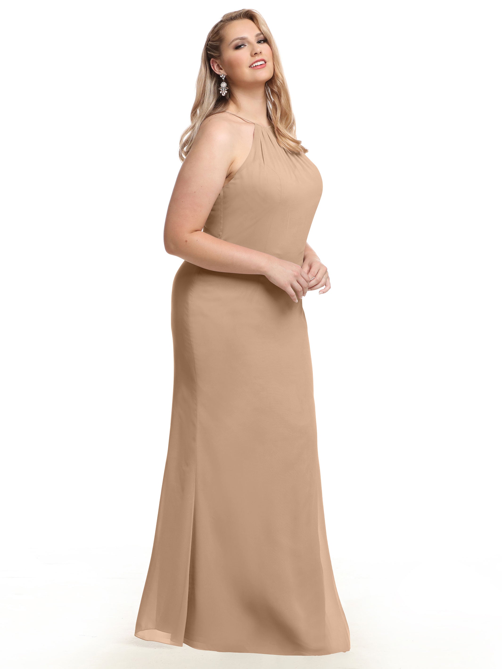 Elegant 80083 Fit and Flare Chiffon Bridesmaid Dress with Halter Neckline - Perfect for Weddings, Formal Events & Special Occasions