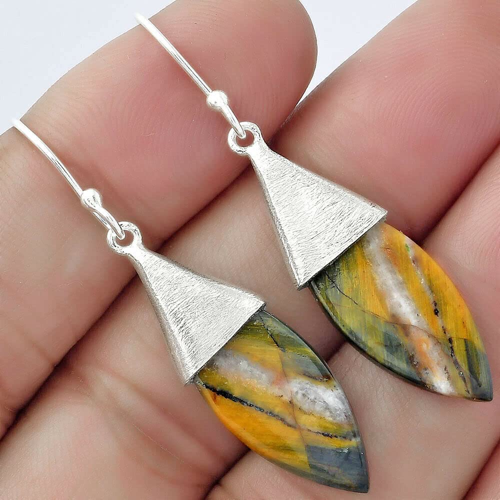 Blue Tiger Eye 925 Sterling Silver Dangle Earrings for Women - Handmade Natural Stone Jewelry with French Hook - Elegant Gift for Birthday, Anniversary & Special Occasions