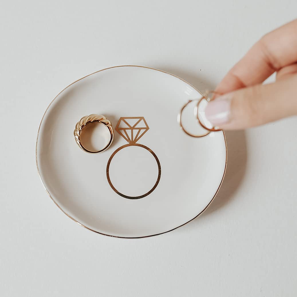 Sweet Water Decor Gold Ceramic Ring Jewelry Dish Tray - Elegant Engagement Ring Holder for Brides, Wedding Accessories & Jewelry Storage | Perfect for Wedding Gifts, Bridal Showers, and Home Decor