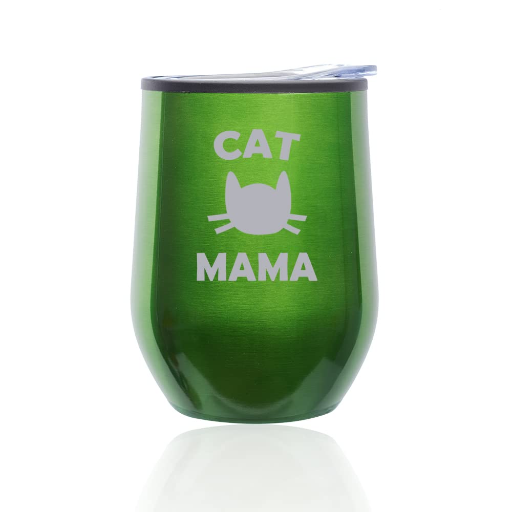 Stemless Wine Tumbler with Lid - 16oz Insulated Coffee Travel Mug, Shatterproof Glass for Hot & Cold Drinks - Perfect Gift for Cat Lovers (Green) - Ideal for Home, Office, Picnics & Outdoor Adventures