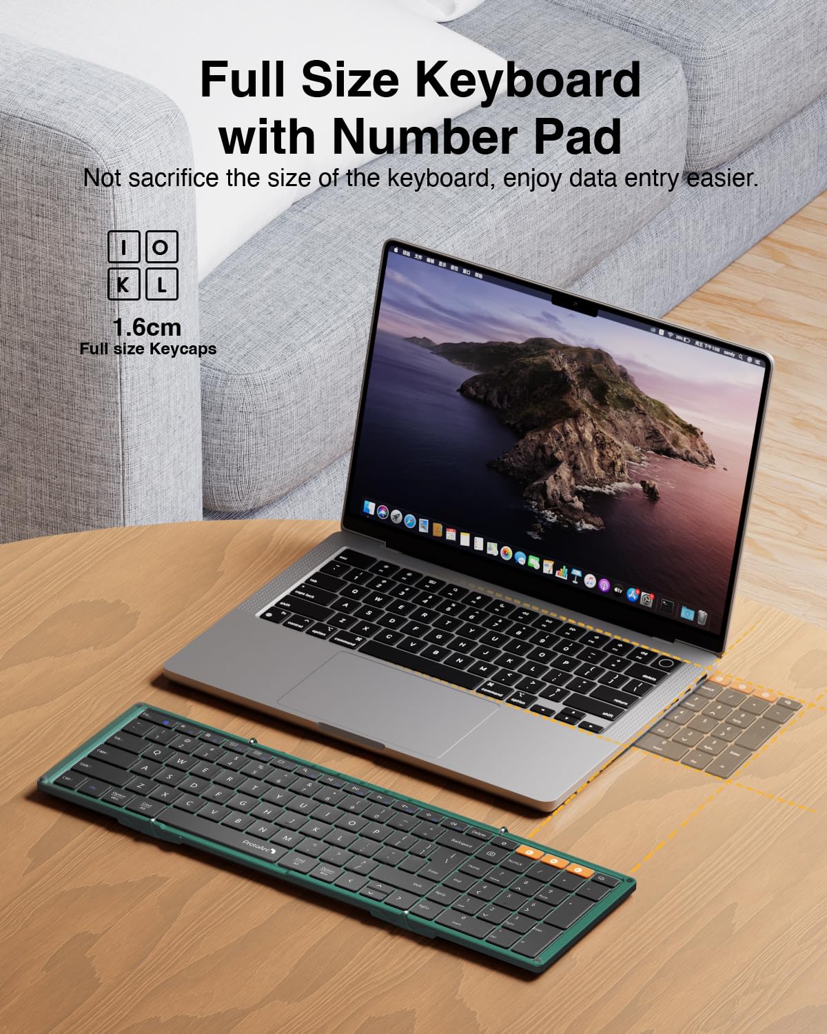 ProtoArc XK01 Foldable Bluetooth Keyboard - Full-Size Wireless Portable Keyboard with Number Pad for Windows, iOS, Android Devices | Travel, Office & Home Use for Tablet, Smartphone, Laptop & PC (Dark Green)