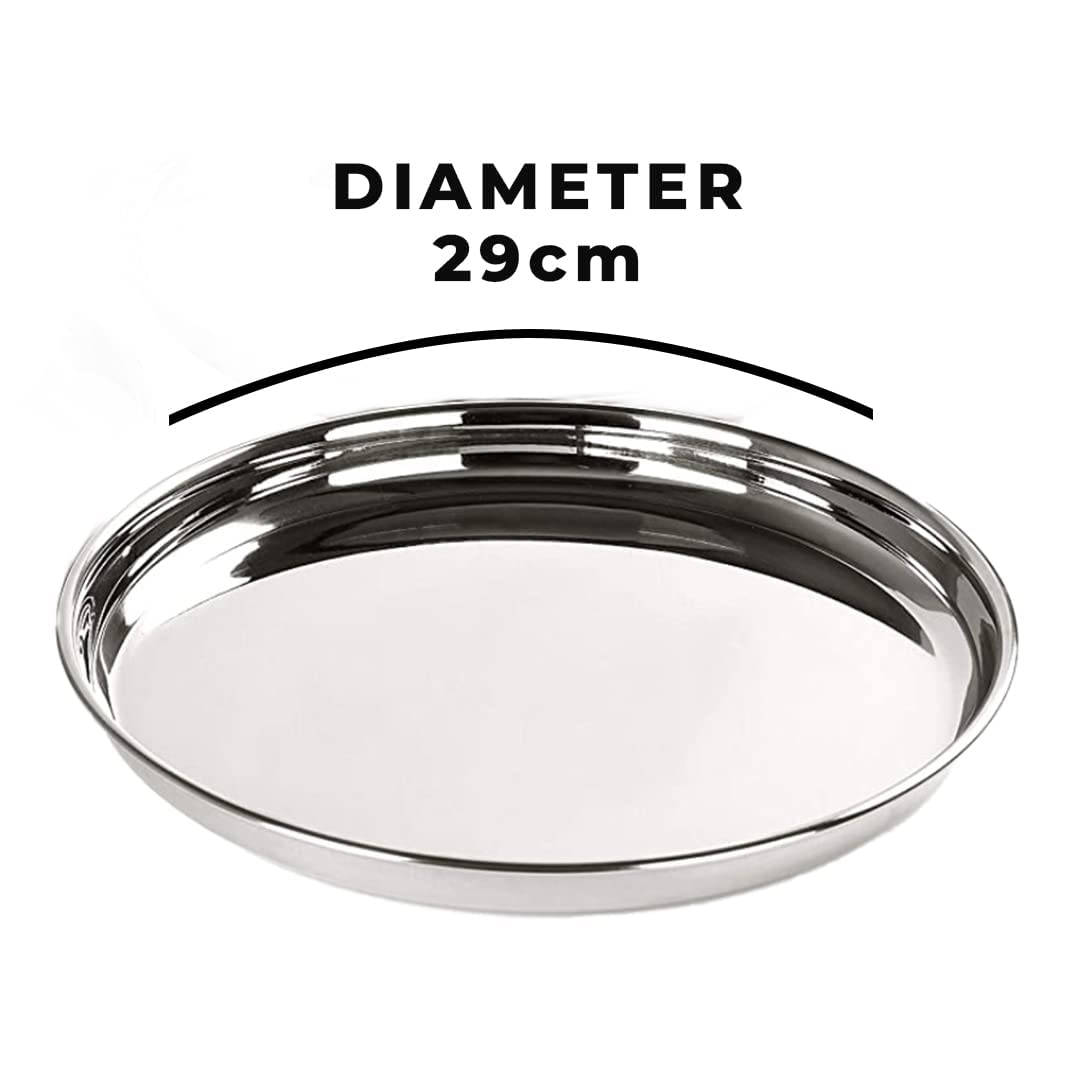 Kuber Industries Stainless Steel Dinner Plate Set - 4 Pack | Durable, Scratch-Resistant & Easy to Clean | Blunt Edges & Deep Base Design | Perfect for Home, Restaurant, Camping & Outdoor Dining