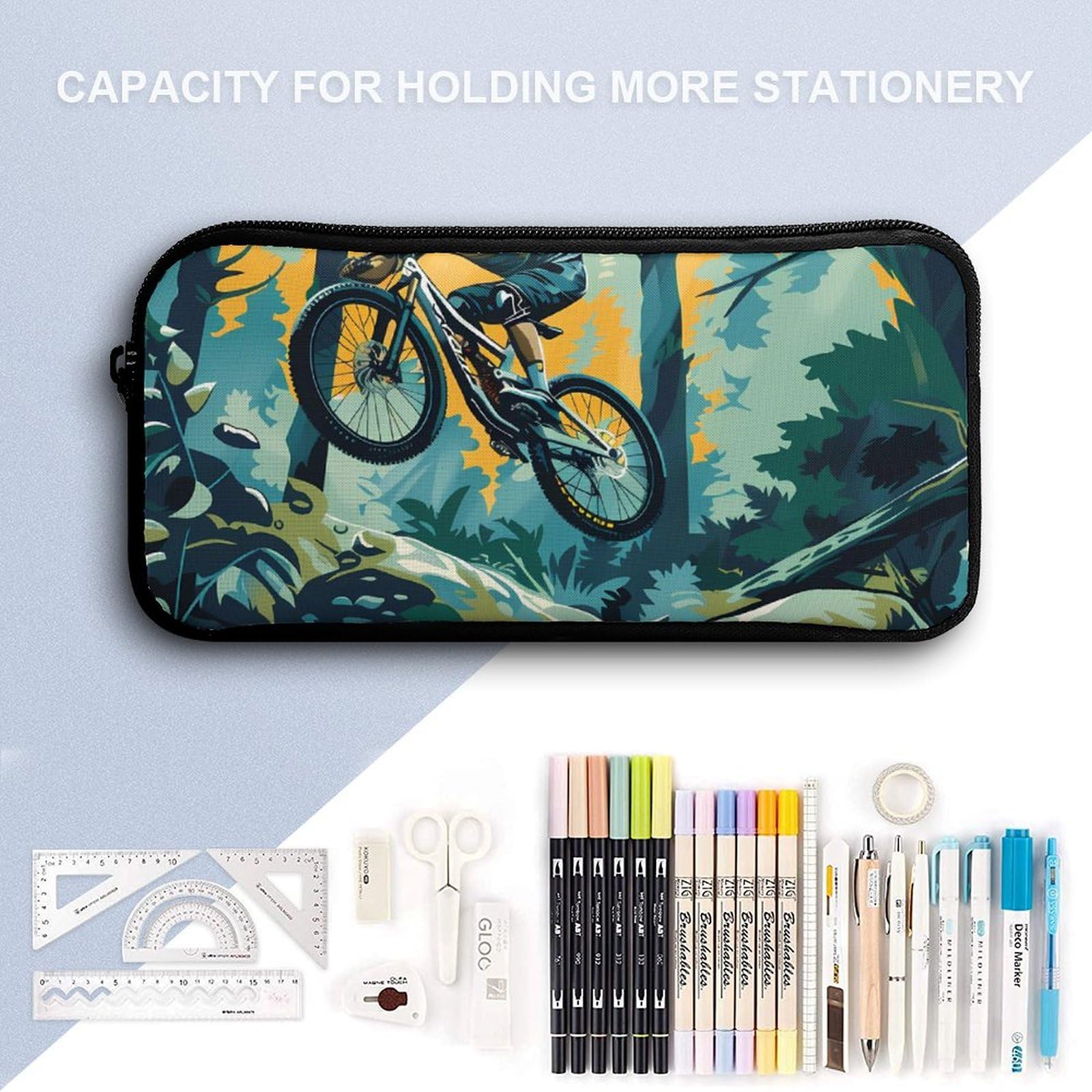 Durable Mountain Bike Themed Pencil Case - Large Capacity Pen Pouch for School, Office & Travel - Perfect for Bikers, Students & Professionals