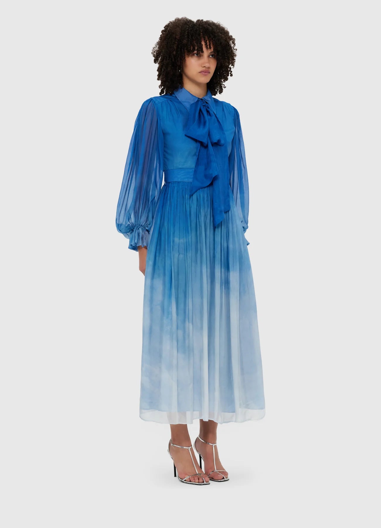 Cassie Tie Neck Midi Dress with Aerial Print - Elegant Floral Summer Dress for Women, Perfect for Weddings, Parties & Office Wear
