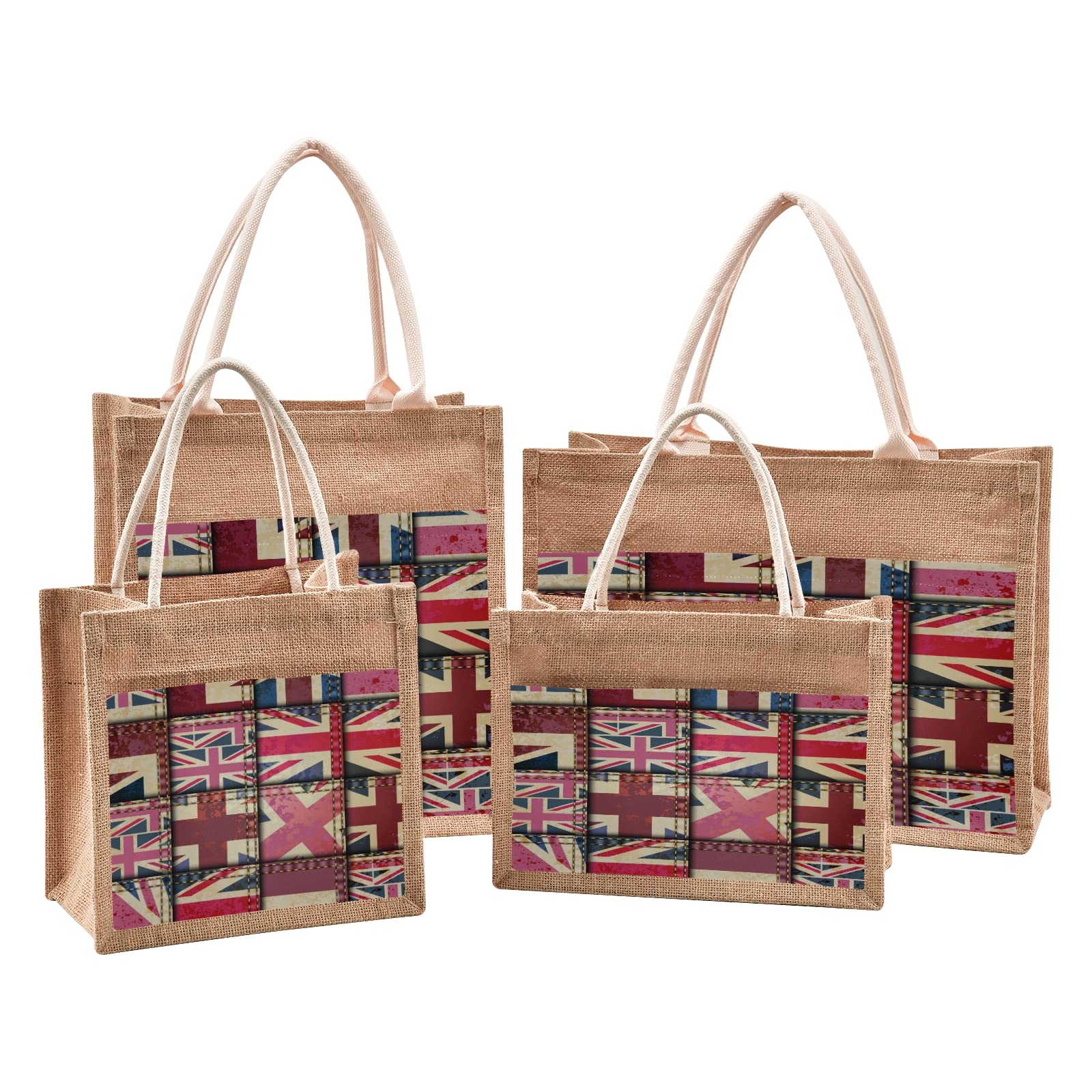 Vintage British Flag Union Jack Jute Tote Bag for Women - Eco-Friendly Grocery Shopping & Beach Tote with Sturdy Handles - 9.8