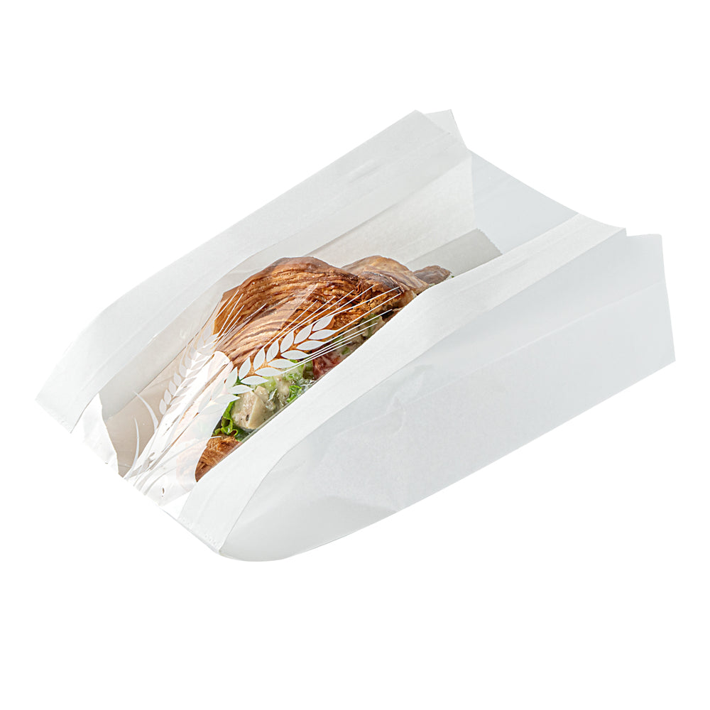 White Paper Bread Bags - Micro Perforated, Greaseproof, Wheat Pattern (4.75