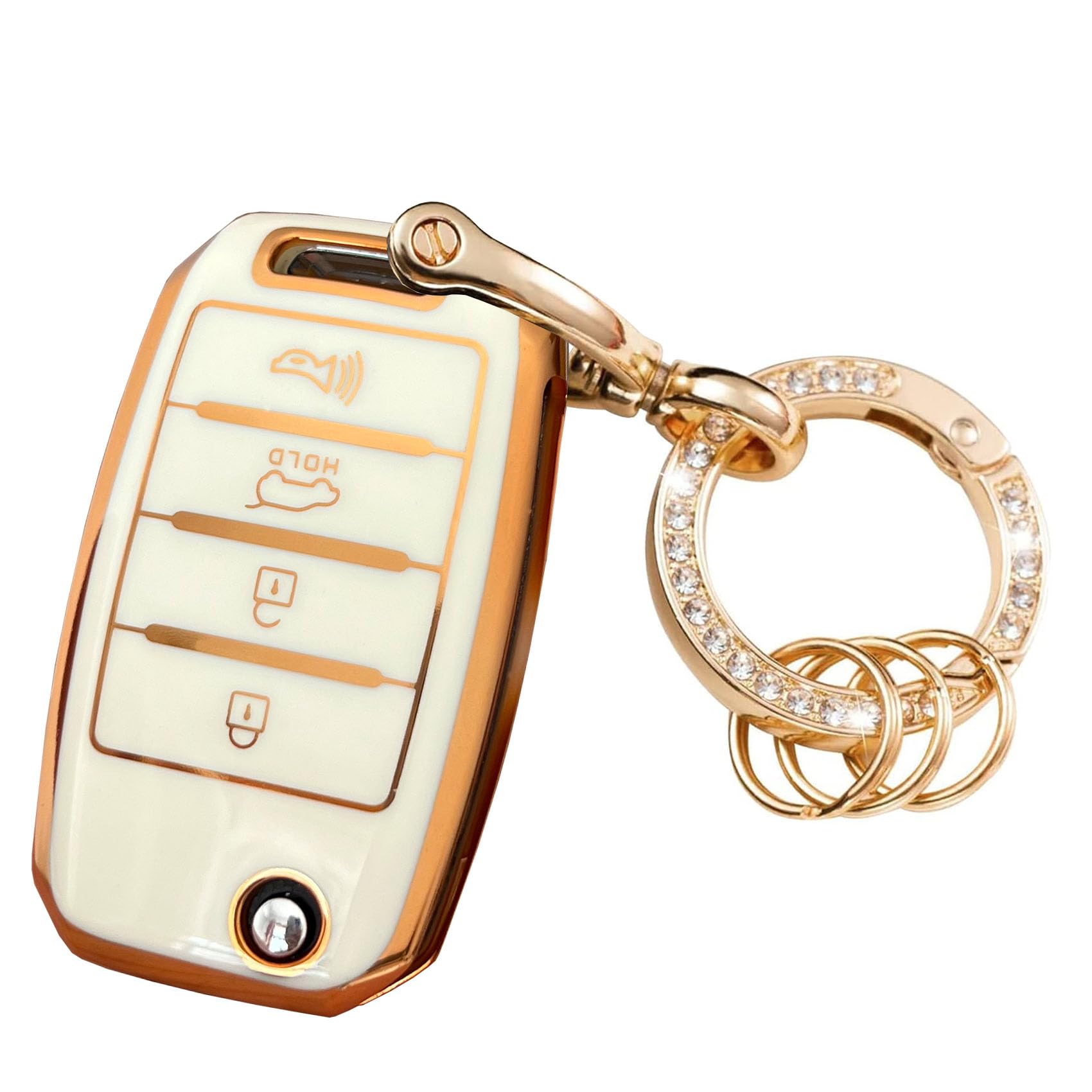 Durable TPU Key Fob Cover Case for Kia Rio/Optima/Soul/Sportage/Sorento/Carens - Shockproof & Scratch Resistant (White) | Perfect for Everyday Protection & Keychain Organization
