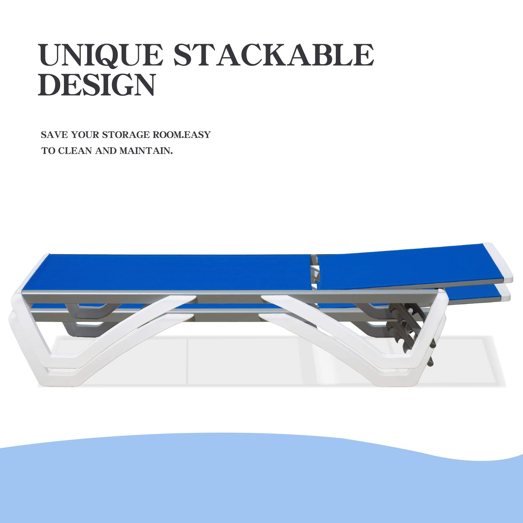 **Domi Adjustable Aluminum Pool Lounge Chair - All-Weather Outdoor Chaise Lounge with Side Table - Textilene Fabric for Deck, Lawn, Backyard & Poolside Relaxation (Blue)**